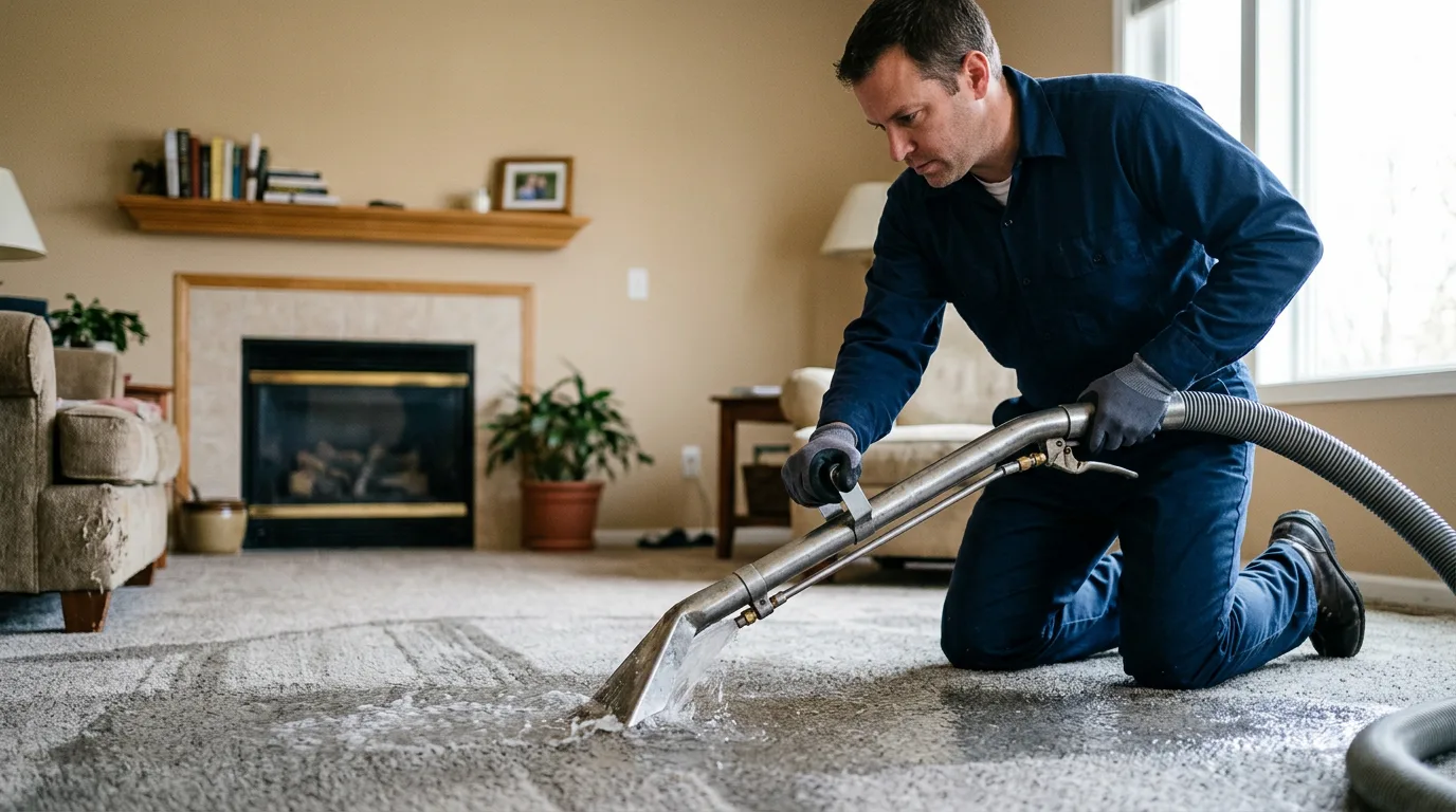 Water damage restoration technician working near Goode, VA